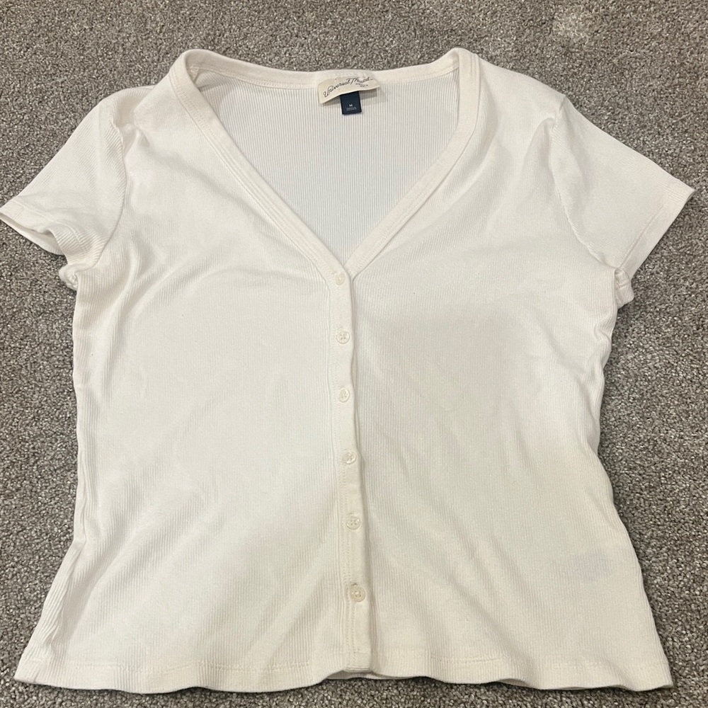 Women's Universal Thread Cream Button-Up Ribbed Top
